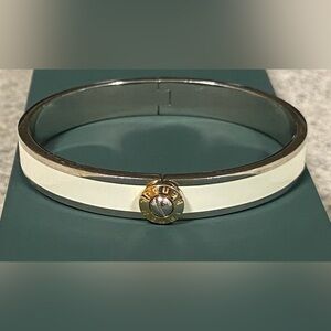 HENRI BENDEL NY Gold Plated Screw Head White Enamel Hinged Cuff Bracelet